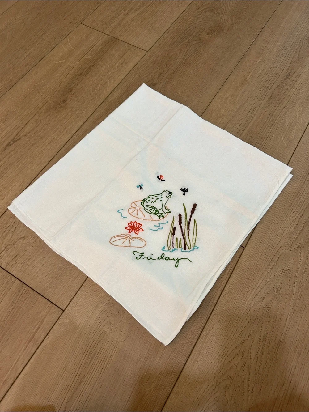 Vintage Hand Embroidered Frog Tea Towels Set